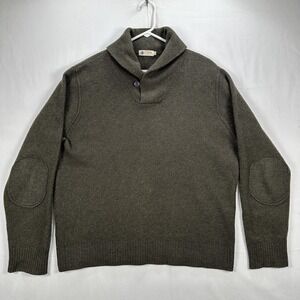 J Crew 100% Lambswool Sweater Mens XL Green Shawl Collar Pullover Elbow Patch